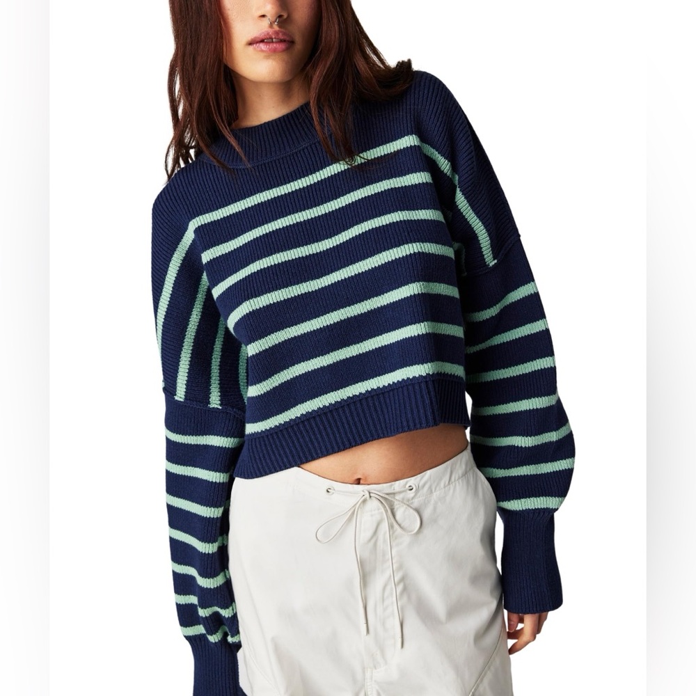 Easy Street Stripe Rib Crop SweaterFree People Size Medium.